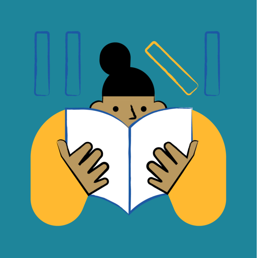 Girl with book blue background