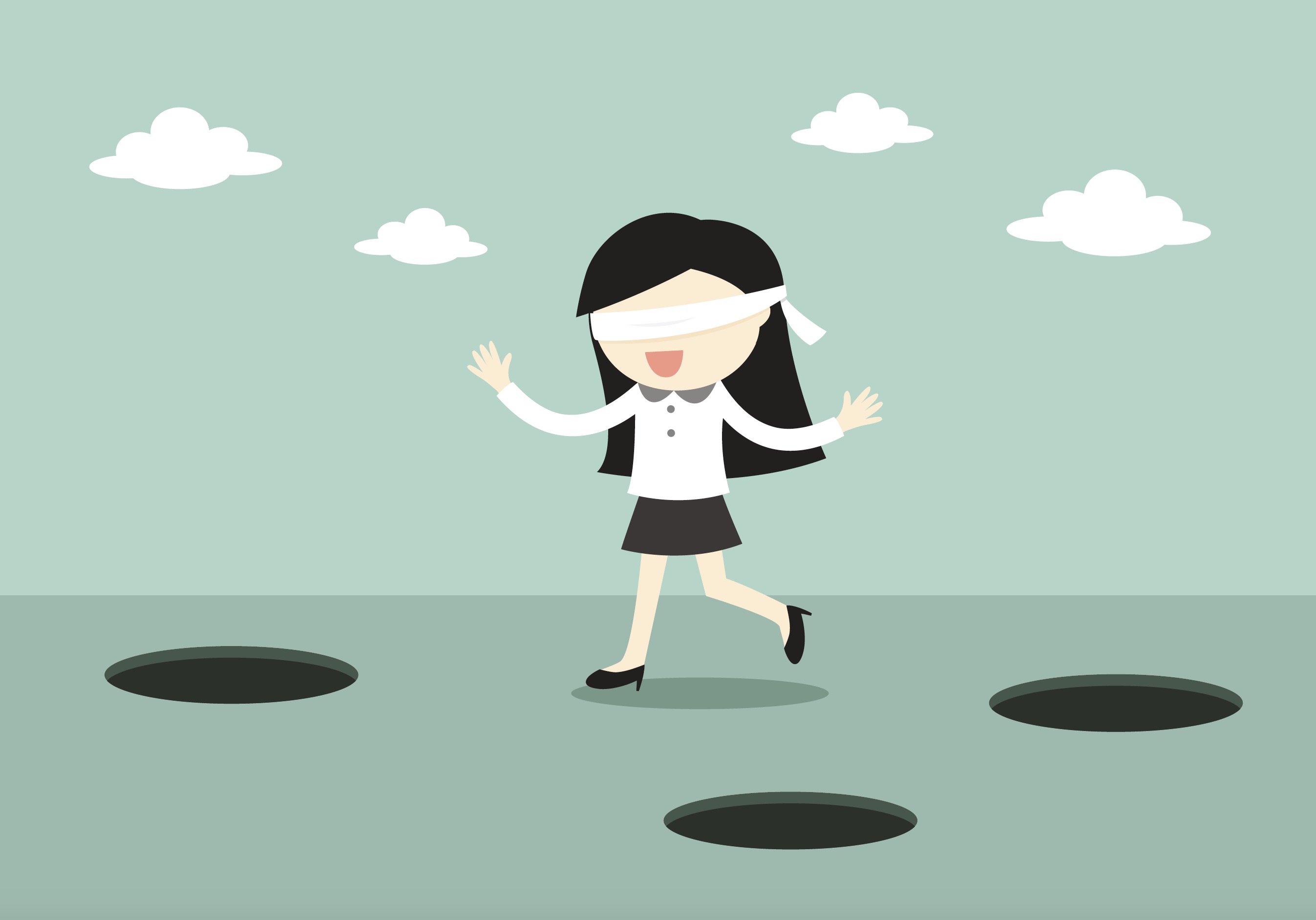 Blindfolded girl with potholes (Shutterstock)